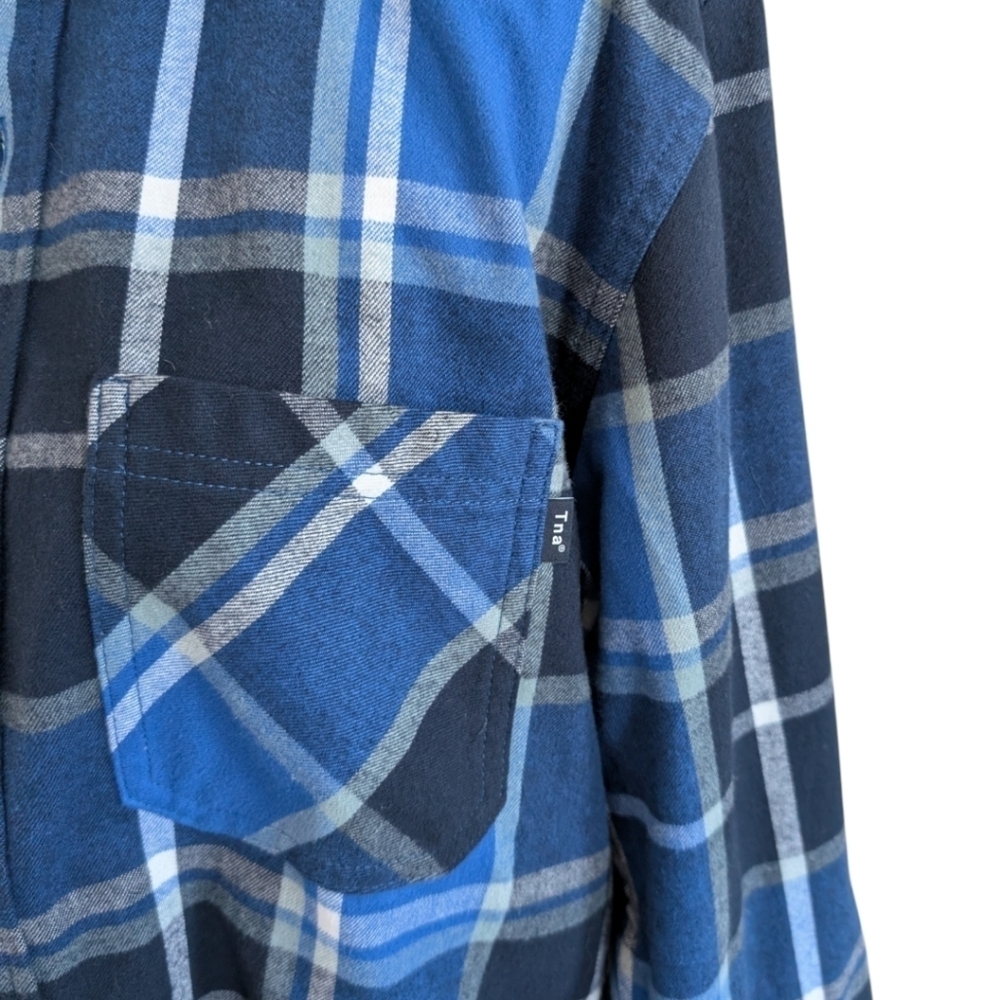 Aritzia TNA Plaid Flannel Shirt XS Black Blue Button Up Cotton Grunge - Picture 8 of 14